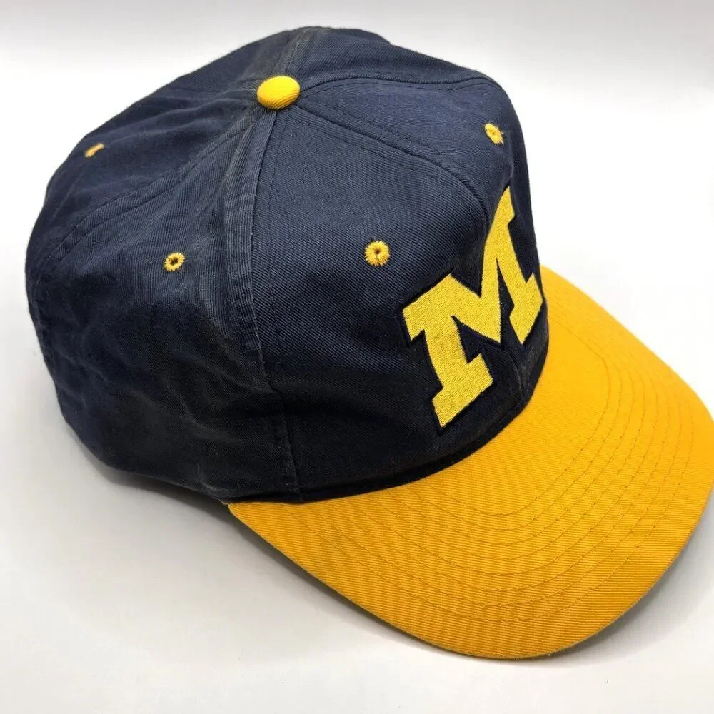 Vintage Michigan Wolverines Hat Snapback Blue Gold Embroidered 100% Cotton
